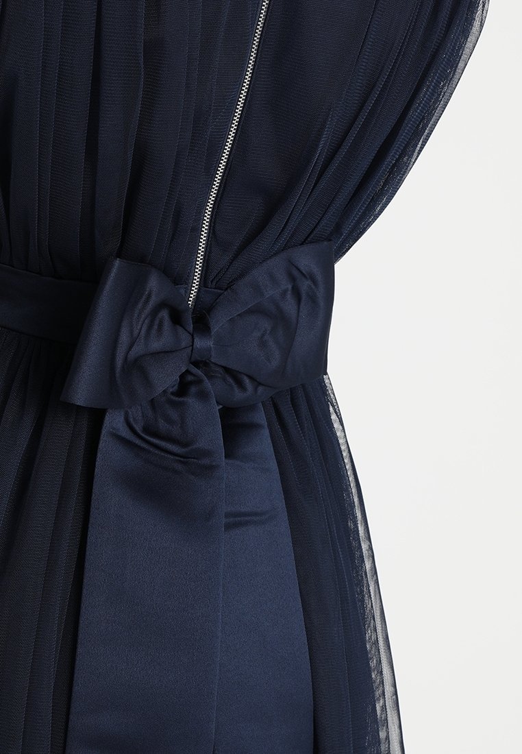 Maya Deluxe Damesjurk voor bruiloften, V-hals, hoge taille, maxi-jurk, lange avondjurk, bruidsmeisjesjurk, marineblauw, 40