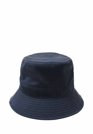Navy blue bucket hat with a wide, flexible brim and textured fabric. Features a stitched band around the crown for added detail.