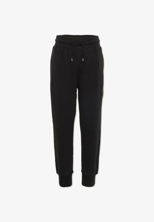 Czarne bawełniane spodnie dresowe z elastycznym pasem, regulowanym sznurkiem, ściągaczami przy kostkach oraz bocznymi kieszeniami dla wygody.