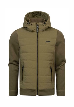 Gewatteerde hoodie in olijfgroen met een gewatteerde voorkant, ribgebreide mouwen, twee met rits afgesloten zijzakken en verstelbare trekkoorden bij de capuchon.