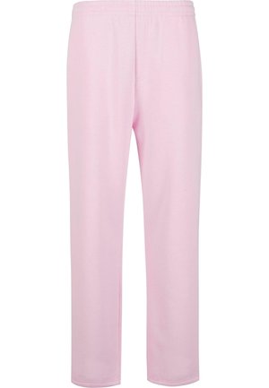 Light pink sweatpants made of smooth cotton fabric. Features an elastic waistband and straight, relaxed fit. No visible pockets or patterns.