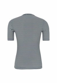 Kurzärmliges, figurbetontes Oberteil in navy und weißen horizontalen Streifen, mit strukturiertem Rippstoff und klassischem Rundhalsausschnitt.