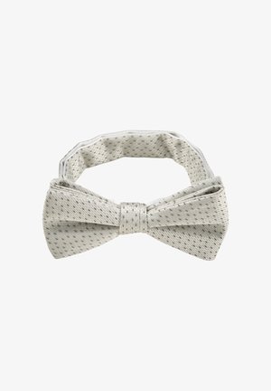 Lichtgrijze strik met een subtiel gestippeld patroon, voorgestrikt met een verstelbare nekband tegen een witte achtergrond.