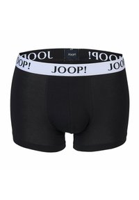 Schwarze Boxershorts aus weichem Material mit einem weißen elastischen Bund und "JOOP!"-Logo. Eng anliegendes Design ohne Muster.