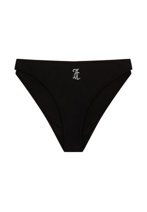 Parte inferiore di bikini nera realizzata in tessuto liscio, con un piccolo logo in rhinestone sul davanti. Taglio classico con copertura moderata e vita senza cuciture.