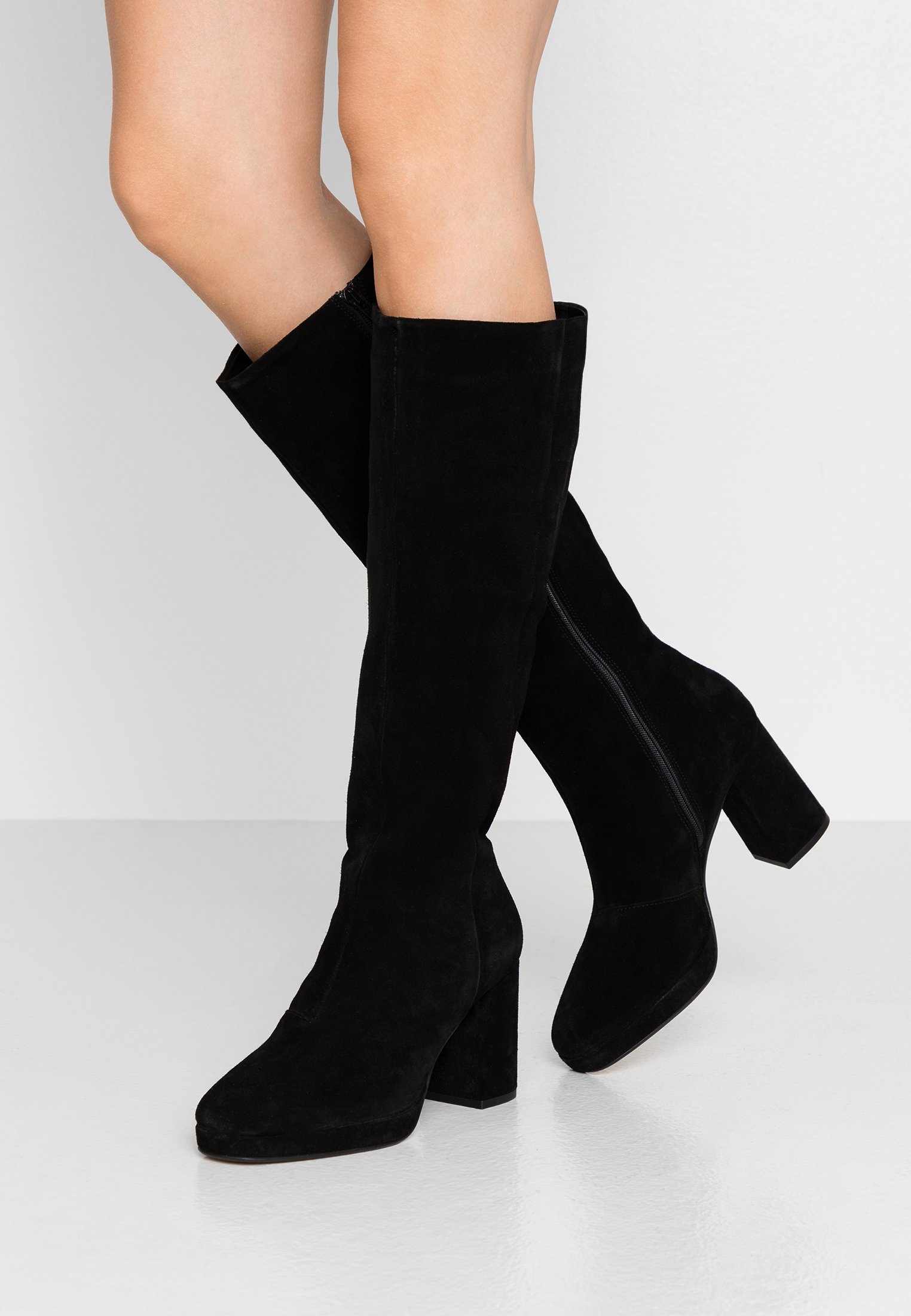 black knee high heeled boots uk