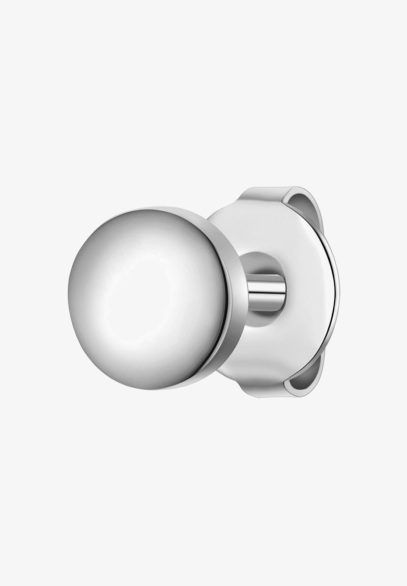 Pomolo de puerta de cromo pulido con forma redonda y superficie lisa, montado en una base circular, con un orificio para una instalación fácil.