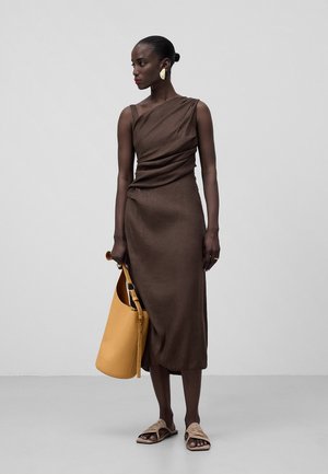 MIDI DRAPED  - Day dress - chocolate