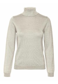 Maglione a collo alto grigio chiaro realizzato in tessuto a costine. Presenta maniche lunghe e una silhouette aderente con una finitura testurizzata.