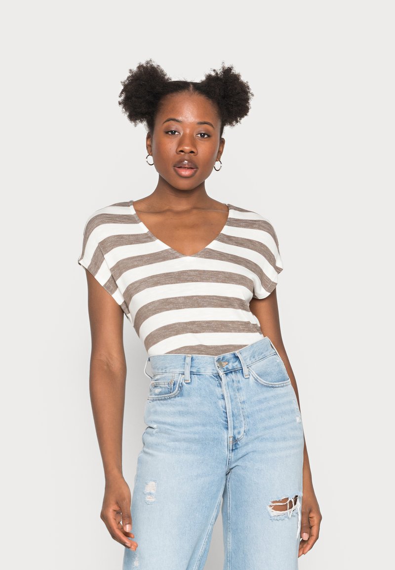 ONLY ONLLIRA LIFE V NECK - T-shirt estampada - walnut tofu