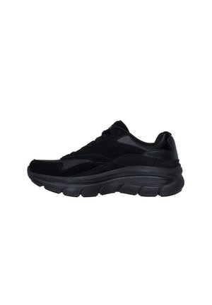 Scarpe sportive nere caratterizzate da un design elegante con un upper in pelle scamosciata testurizzata e una suola in gomma spessa, offrendo supporto e stabilità.