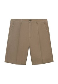 Shorts kaki cu un front plat, două buzunare laterale și o închidere cu un singur buton. Fabricate dintr-un material ușor, acestea au un design ajustat.