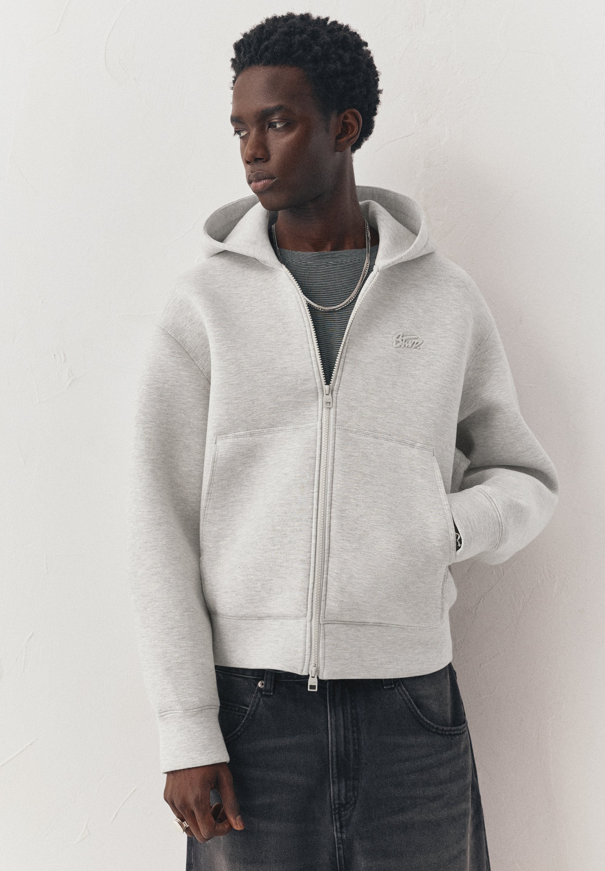FAIABLE Felpa Con Cappuccio Uomo Oversize Corta – Zip Intera Con Tasche, Pile Pesante, Grigio Medio