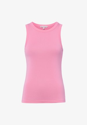 Różowy bawełniany top na ramiączkach bez rękawów, z okrągłym dekoltem i małą metką z tyłu, rozmiar mały.