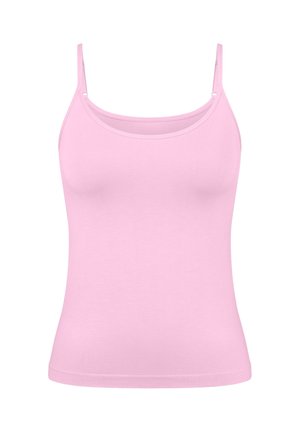 Light pink fitted camisole top with thin adjustable shoulder straps and a rounded neckline.
