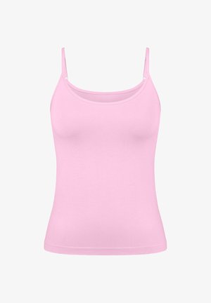 Light pink fitted camisole top with thin adjustable shoulder straps and a rounded neckline.