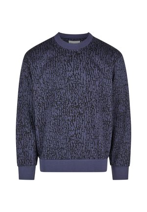 Sweatshirt in dark purple, featuring a textured black abstract pattern. Round neck, ribbed cuffs, and hem with a fitted silhouette.