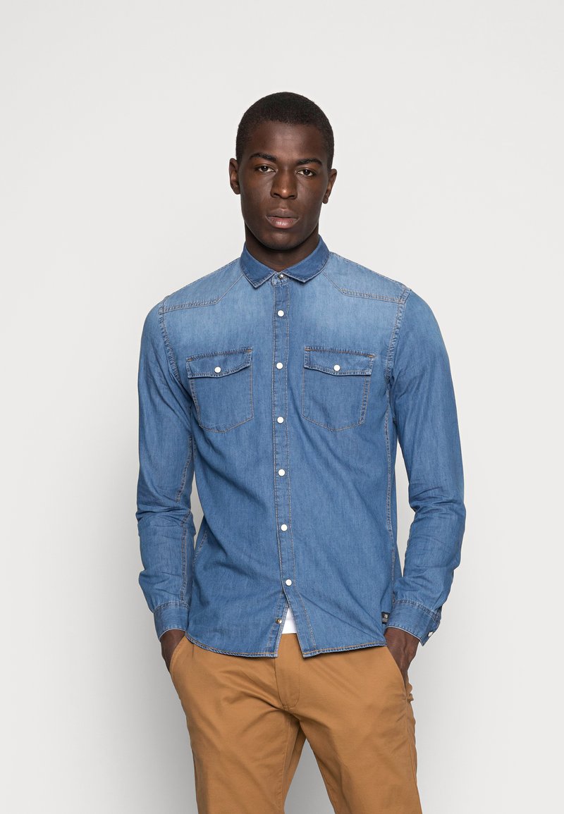 TOM TAILOR Overhemdblouse - mid stone blue denim/blauw denim/bluedenim