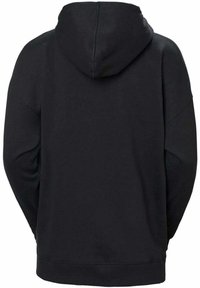 Czarny sweatshirt z kapturem, z długimi rękawami, luźny krój i miękka tkanina. Posiada duży kaptur i ściągacz na rękawach. Brak widocznych logo lub wzorów.