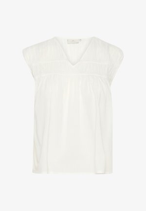 Balta trumpa rankovėmis palaidinė su V formos iškirpte, pasižyminti sutrauktomis detalėmis ant yoko ir laisvu siluetu. Pagaminta iš lengvos, kvėpuojančios medžiagos.