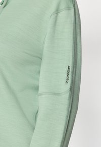 Λαμπερό πράσινο μακρυμάνικο πουκάμισο κατασκευασμένο από μαλακό ύφασμα, με στρογγυλή λαιμόκοψη και μαύρο λογότυπο "icebreaker" στο αριστερό μανίκι.