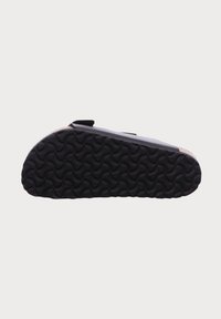 Suola in gomma nera con un motivo di battistrada ondulato. Parte superiore grigia con una striscia a velcro. Design della punta arrotondata, stile minimalista.