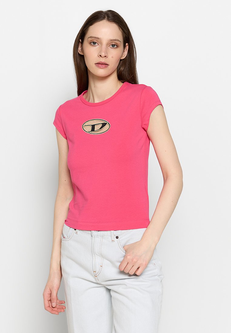 Diesel T-shirt print donkerroze