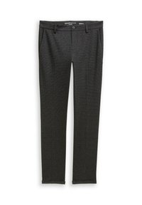 Ciemnoszare spodnie o dopasowanym kroju, wykonane z teksturowanej tkaniny, z zapięciem na guzik, szlufkami na pasek i bocznymi kieszeniami. Slim fit. Rozmiar M.