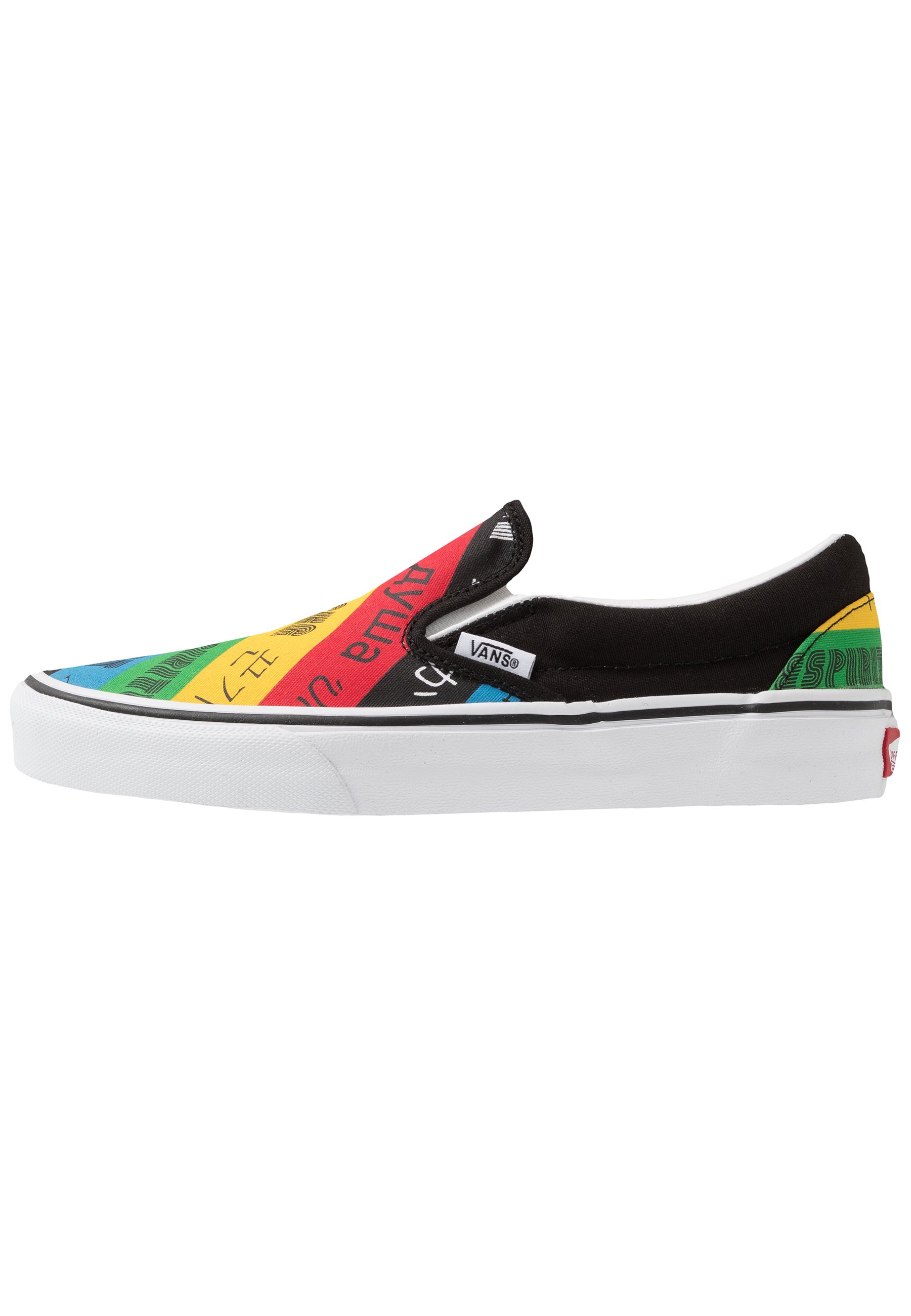 vans multicolor slip ons