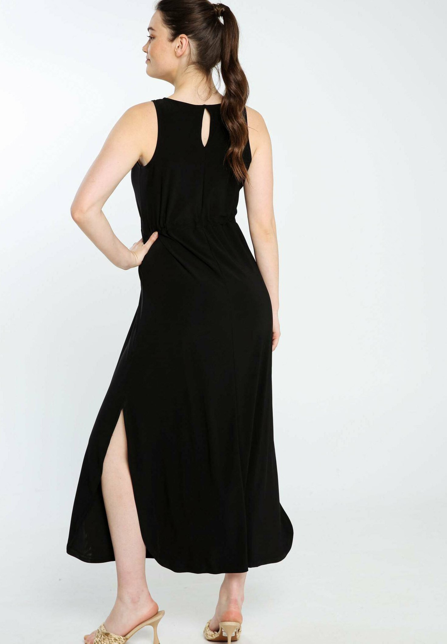 Edelaura Damen Maxikleid Mit V-Ausschnitt - 3/4 Arm Hochtailliert Mit Kordelzug