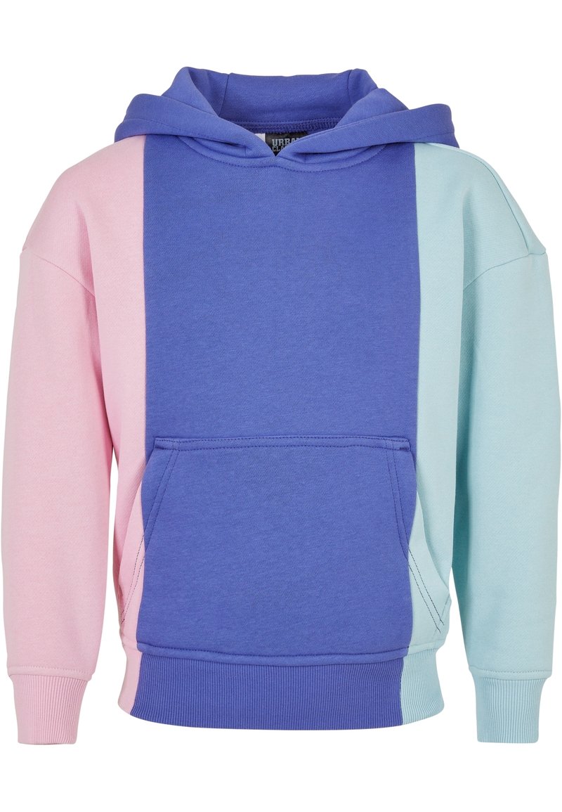 Felpa con cappuccio dal design a blocchi di colore, con pannelli rosa chiaro, blu e viola. Materiale in cotone, tasca a marsupio, polsini a coste.