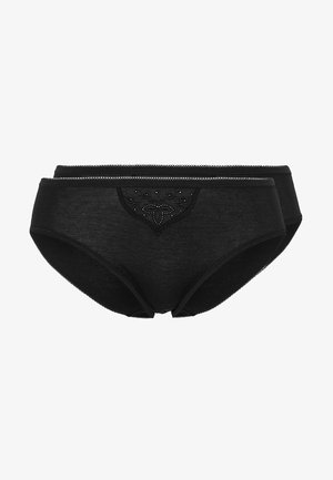 Black cotton briefs with a solid design, featuring a decorative embroidered pattern and small beads on the front, and contrasting trim.