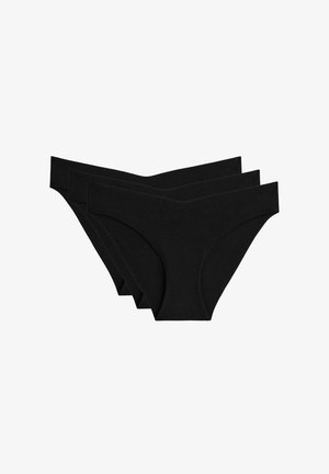 Črni bombažni bikini spodnji del, v paketu treh, ima gladko teksturo, nizko pasovno obliko in brezšivne robove za udobje.