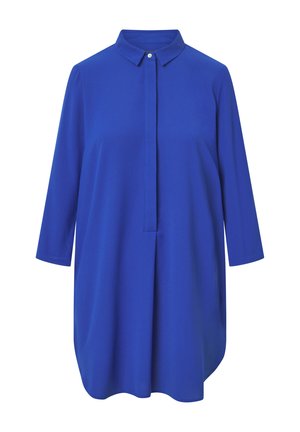 Blå, langærmet skjorte med krave, knaplukning og løstsiddende pasform. Lavet af glat stof med en blød tekstur.