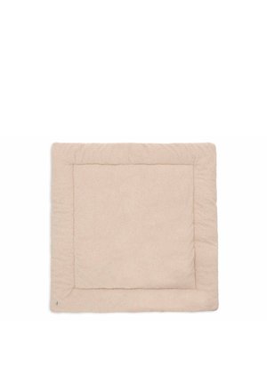 Zacht beige rechthoekig huisdierbed met verhoogde randen en pluchen stof, ontworpen voor comfort en warmte.
