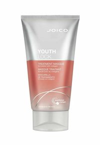 Joico Youth Lock Treatment Masque i en sølv- og ferskenfarvet tube med en buet design, prydet med hvid tekst og et cirkulært logo i bunden.