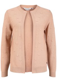 Cardigan rosa chiaro con scollo rotondo, apertura frontale e motivo a pois testurizzato. Dettagli a coste sui polsini e sull'orlo. Realizzato in un materiale morbido.