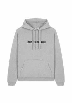 Sweatshirt à capuche gris avec une poche kangourou à l'avant et le texte "THE ART WAY" en lettres noires sur la poitrine.