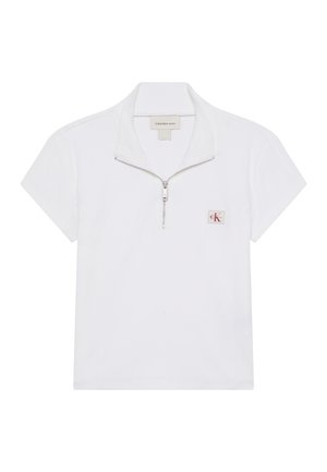 Witte polo met korte mouwen en een halve rits aan de voorkant, klein Calvin Klein Jeans logo op linkerborst en een opstaande kraag.