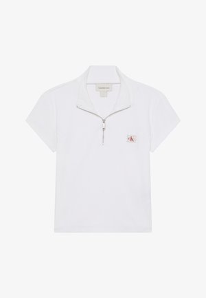 Witte polo met korte mouwen en een halve rits aan de voorkant, klein Calvin Klein Jeans logo op linkerborst en een opstaande kraag.