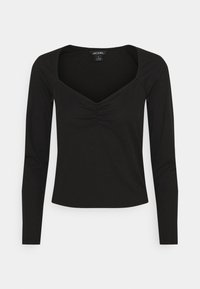 Svart långärmad topp med fyrkantig halsringning, med samlad detalj i mitten. Tillverkad av ribbad tyg med slim fit.