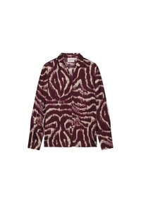 Langarmhemd in Burgundy mit cremigem abstraktem Muster. Mit Kragen und durchgehender Knopfleiste. Glatte Textur und lässige Passform.