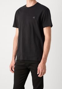 Czarny bawełniany t-shirt z okrągłym dekoltem i krótkimi rękawami. Posiada małe, haftowane logo na lewej stronie klatki piersiowej. Luźny krój.