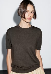 Massimo Dutti SHORT-SLEEVE  - Basic T-shirt - mottled dark brown