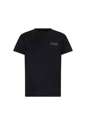 T-shirt noir à manches courtes avec col rond et petit logo doré "Boxeur Des Rues" en haut à gauche de la poitrine.