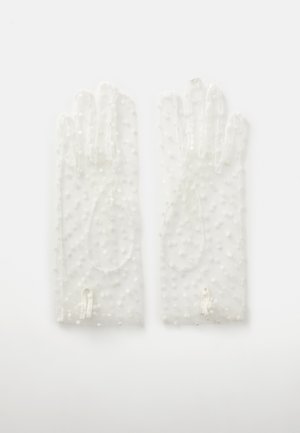 Transparante, gedotte handschoenen gemaakt van een doorschijnend materiaal met een gestructureerd oppervlak, met elastische openingen bij de pols voor een veilige pasvorm.