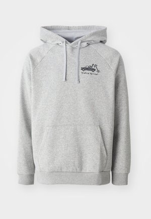 Grijze hooded sweatshirt van een katoenmix. Heeft een voorzak met kangoeroe-opening, ribgebreide mouwen en een geborduurd logo op de borst.