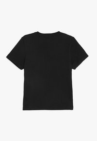 Czarny bawełniany t-shirt z krótkimi rękawami i okrągłym dekoltem, z gładką teksturą i jednolitym tyłem.