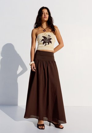 Bershka MAXI SKIRT - Maxisukňa - dark brown