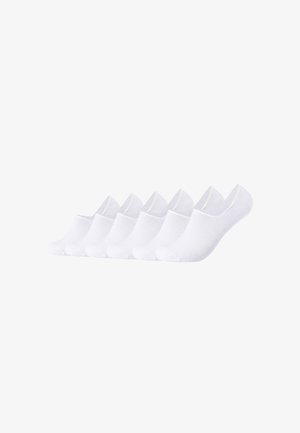 Chaussettes blanches de cheville dans un paquet de six, avec une texture lisse et un design court agrémenté d'un bandeau élastique discret à l'ouverture.